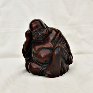 Buddha statue vintage resin figurine Buddha sculpture resting Buddha solid statue brown  10.5 cm