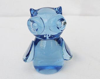 Baccarat 青色ガラス動物オブジェ フクロウ Baccarat 青色ガラス動物