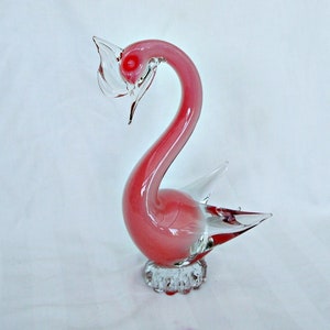 vintage large hand blown bird on the pedestal Murano style big sculpture pink and clear bird studio art glass bird 25cm 10 inch statue bird