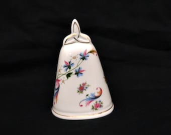 bone china bell vintage porcelain hand bell ornate flowers and gilded rim Royal Tara made in Ireland Christmas bell marked stamped