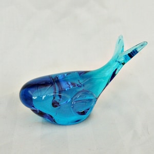 blue glass whale vintage hand blown figurine whale paperweight glass statue blue sea mammal art glass whale collectors glass murano style
