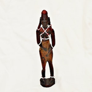 hand carved statue African woman vintage carved wooden African figurine female tribal African art collectors