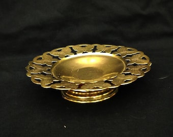 brass dish on pedestal vintage small bowl on plinth ornate cut Butterflies small sweet dish candy bowl ornament