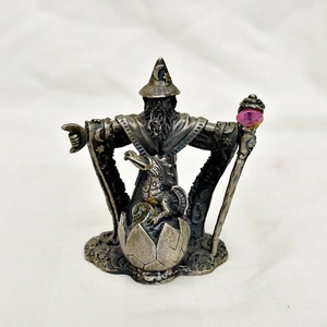 pewter wizard and dragon statue with Swarovski crystal vintage figurine Myth and Magic collectors the Protector of the young 3097 tudor