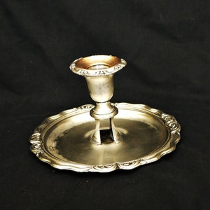 antique silver plate chamber stick ornate embossed large silver plate candle holder silver and copper candle holder  art Nouveau style 30s