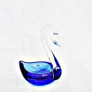 cobalt blue glass dish shaped swan vintage hand blown dish bird swan art glass dish swan collectors glass bird  glass statue or dish swan