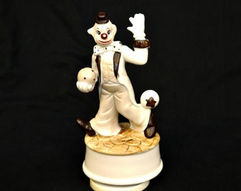 Vintage Keramik Clown Spieluhr Figur: Handbemalte Zirkus Dekor