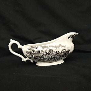 vintage Staffordshire Ironstone Royal Mail large sauceboat gravy boat brown and  white transferware made in England