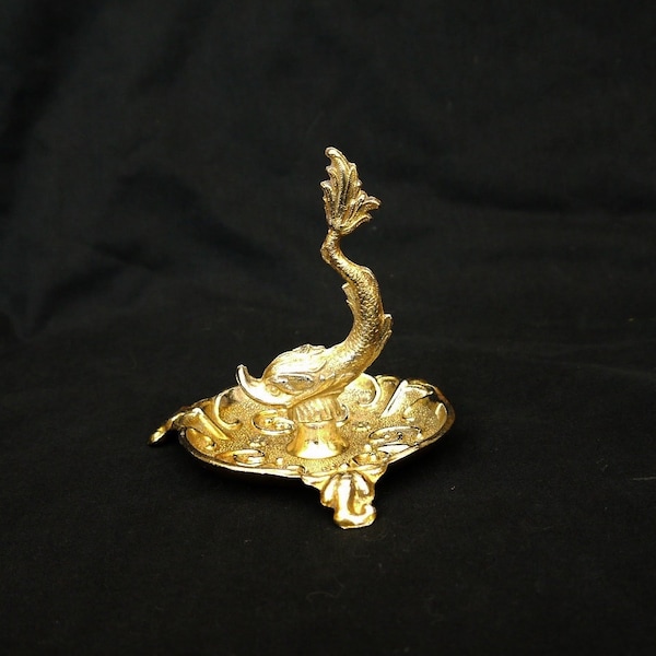 Art Nouveau ring holder antique  ring tree fish with ornate base 3 feet French jewelry dish embossed footed