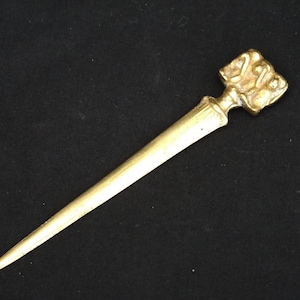 brass letter opener vintage solid brass letter knife with  three wise monkeys Hear no evil see no evil speak no evil  antique letter opener