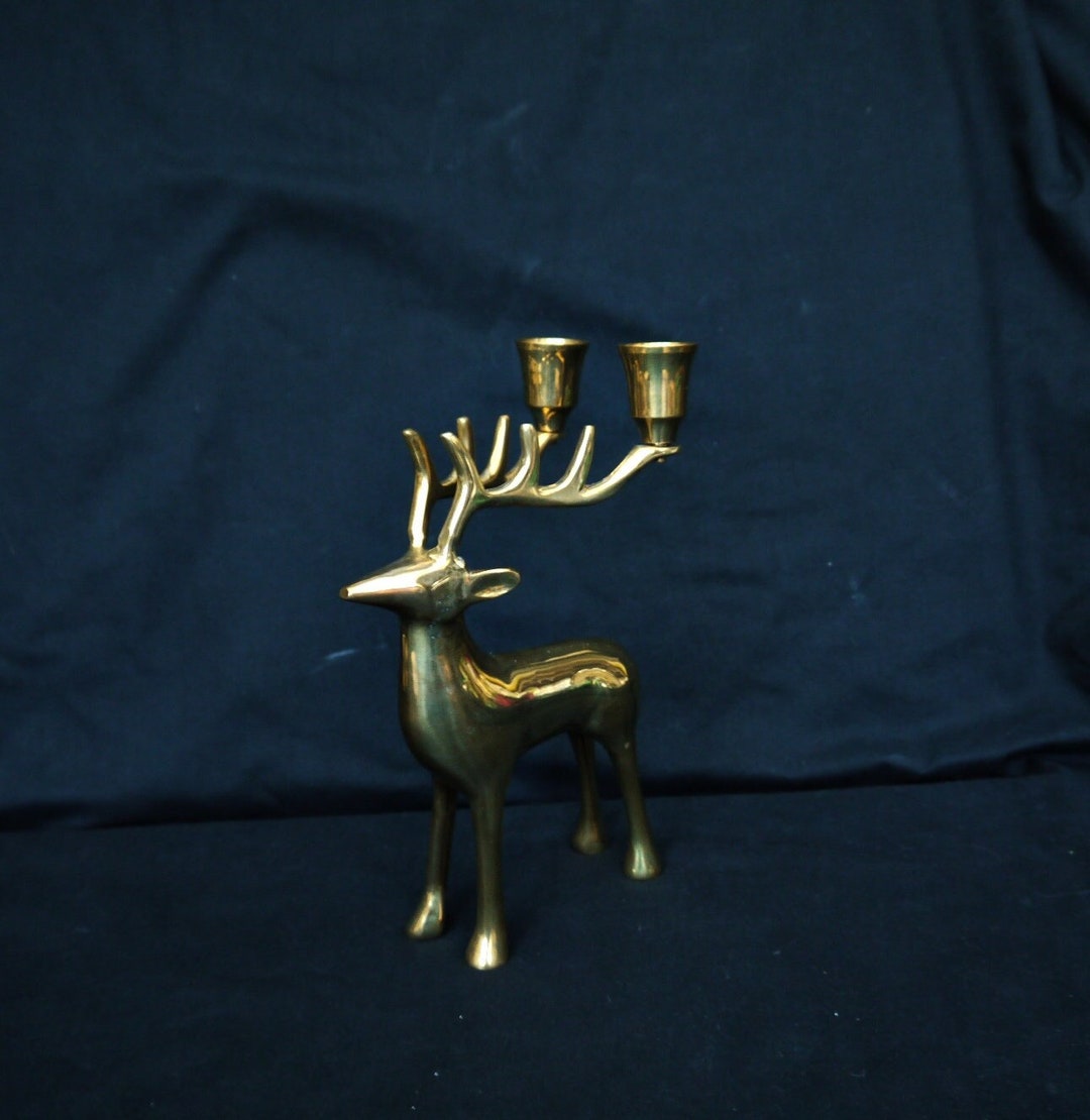 Large Brass Figurine Deer Candle Holders on 2 Candles Solid Etsy