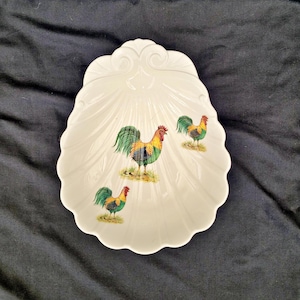Plato vintage con motivo de gallo, diseño de gallo, porcelana, estampado en forma de concha, Lenox, flores sajonas