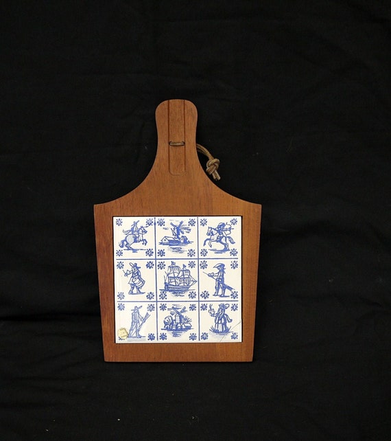 Wood and Ceramic Cutting Board With Handle Vintage German Cutting