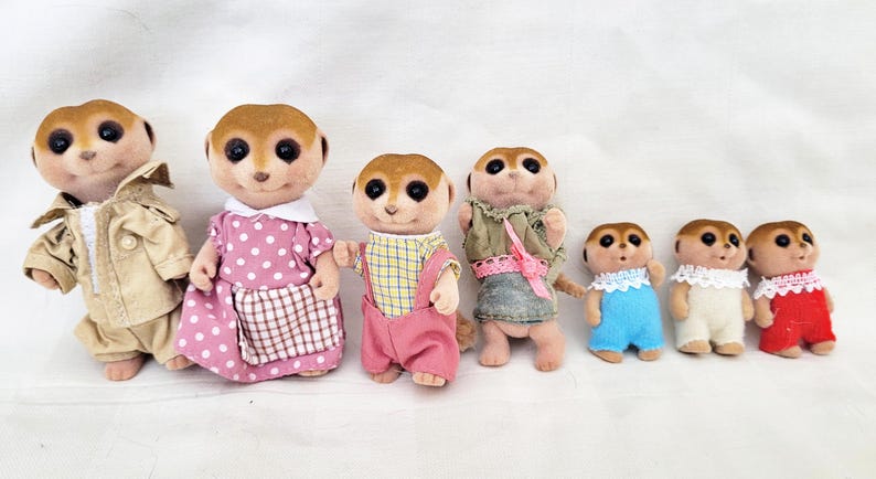 Familia de suricatas Spotter de Sylvanian Families y trillizos (modelos raros de Calico Critters) imagen 2