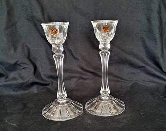 Set di candelieri in cristallo tagliato RCR vintage: portacandele a colonna alta
