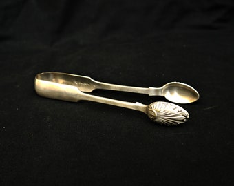 vintage silver plate sugar tongs stamped ornate embossed large size old tongs French style