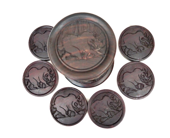Set De 8 Sous-verres En Bois Avec Support – Vintage, Marron, Déco