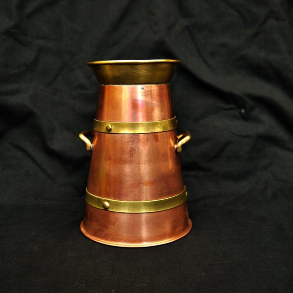 Vintage Copper & Brass Pitcher Vase - Rustic Home Decor