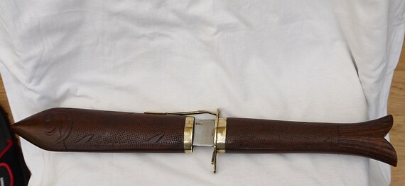 Vintage Large Knife And Fork Hand Carved Wood With Scabbard Etsy