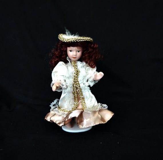 Poupée Ornement De Noël - Porcelaine Et Tissu, Oie Paysanne - 7,5 Pouces - Rare