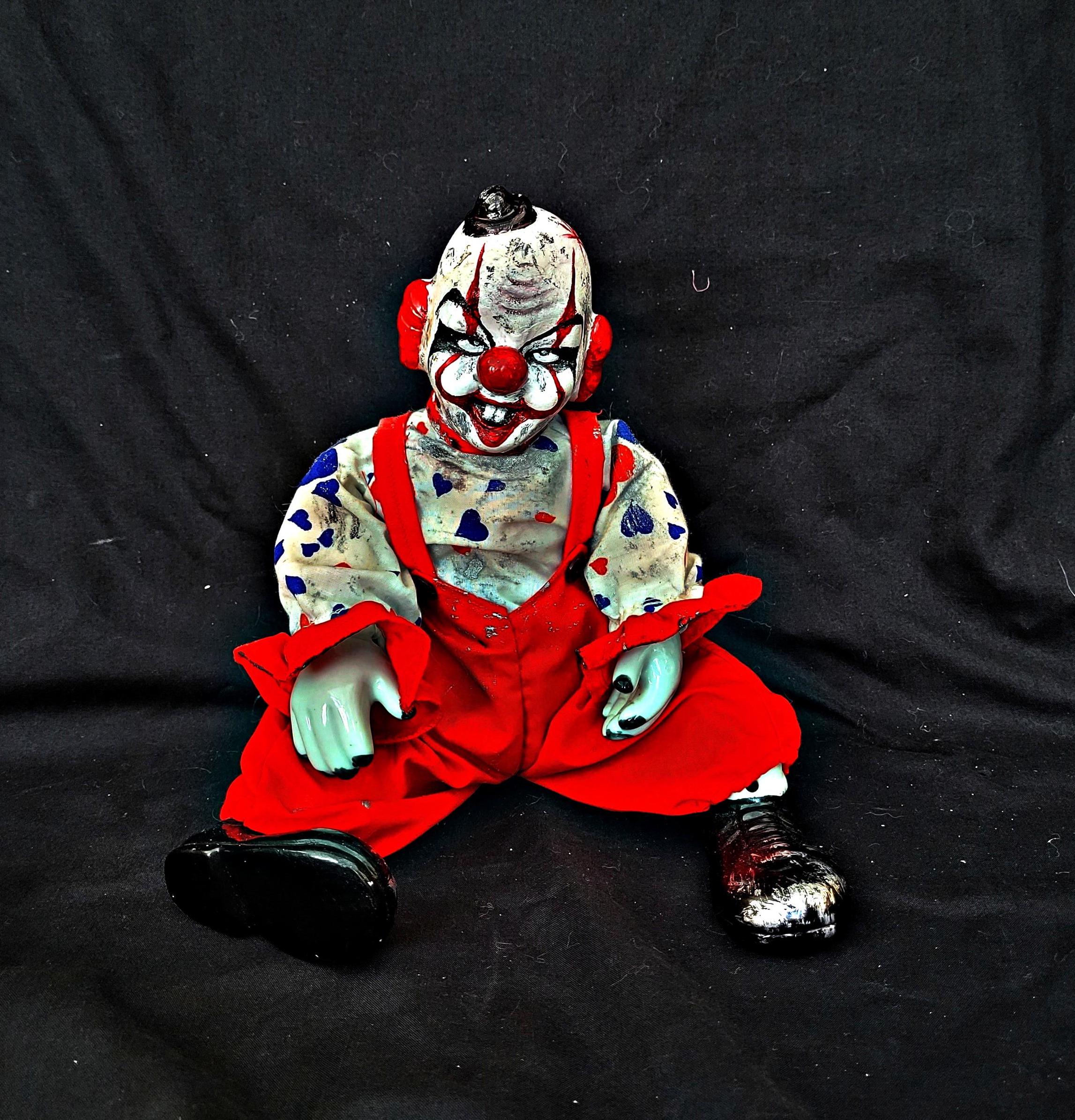 Creepy clown doll Ooak 12 "large clown prop on Halloween Horror clown porcelain doll scary  horrible vintage killer monster  vintage