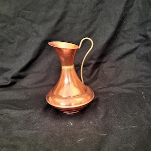 copper and brass jug vintage copper pitcher wit brass handle copper vase rustic mind century water cane coper brass vase pitcher