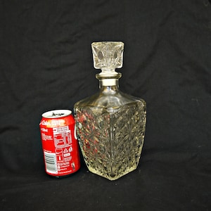 vintage pressed cut glass decanter thick glass carafe with stoper small drink server  square decanter carafe sherry carafe  bar accessories
