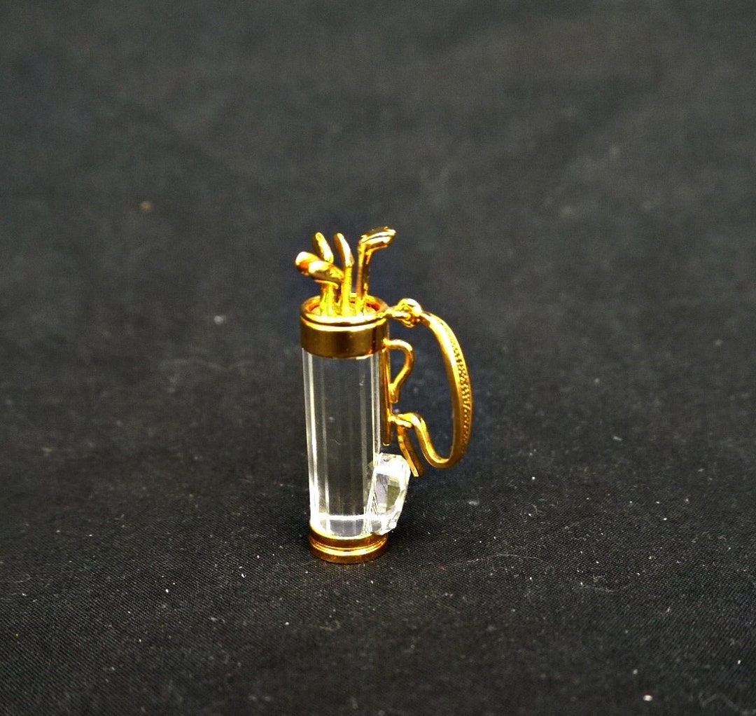 CRYSTAL GOLF TEE SHOT TEDDY FIGURINE BAG CLUBS BEAR MINI ON