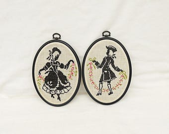 Arte de pared enmarcado de pareja victoriana bordada a mano vintage