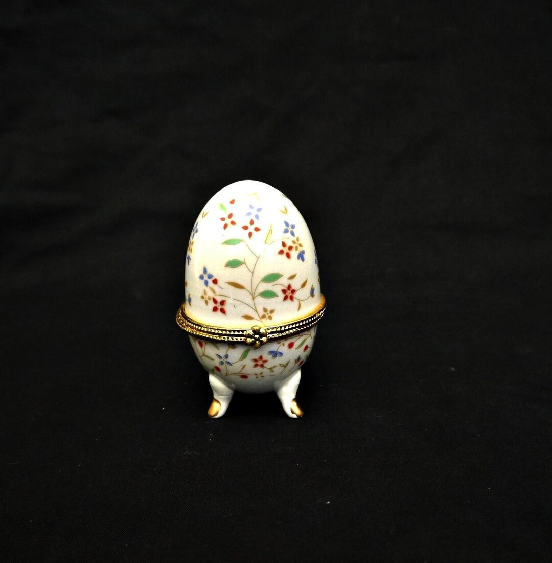 Vintage Porcelain Easter Egg Jewellery Box Faberge Style Egg Bone China
