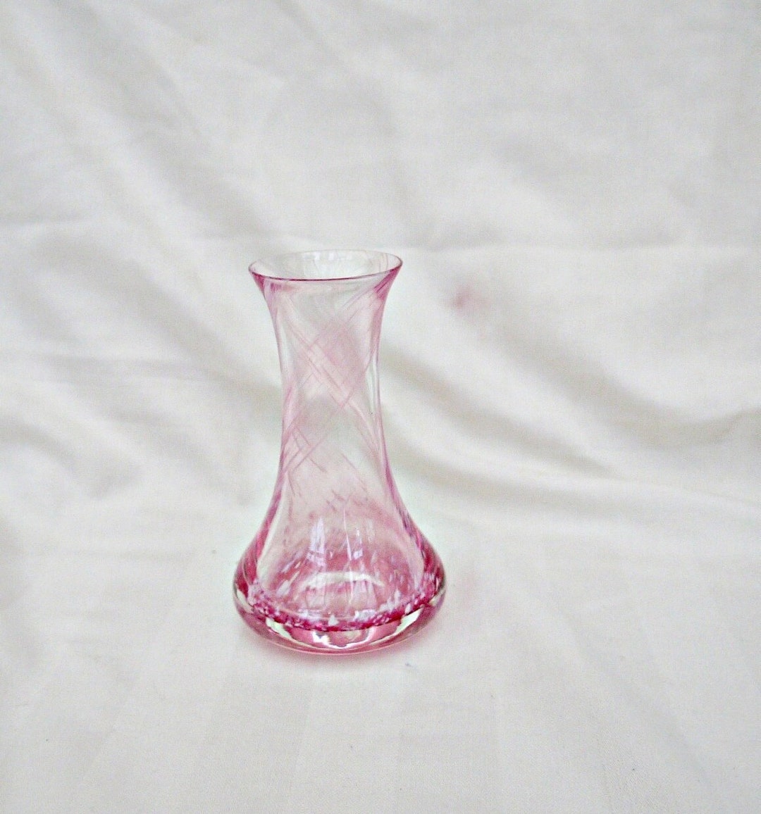 Caithness Scotland Glass Vase Vintage Pink White Swirl Glass Vase Hand
