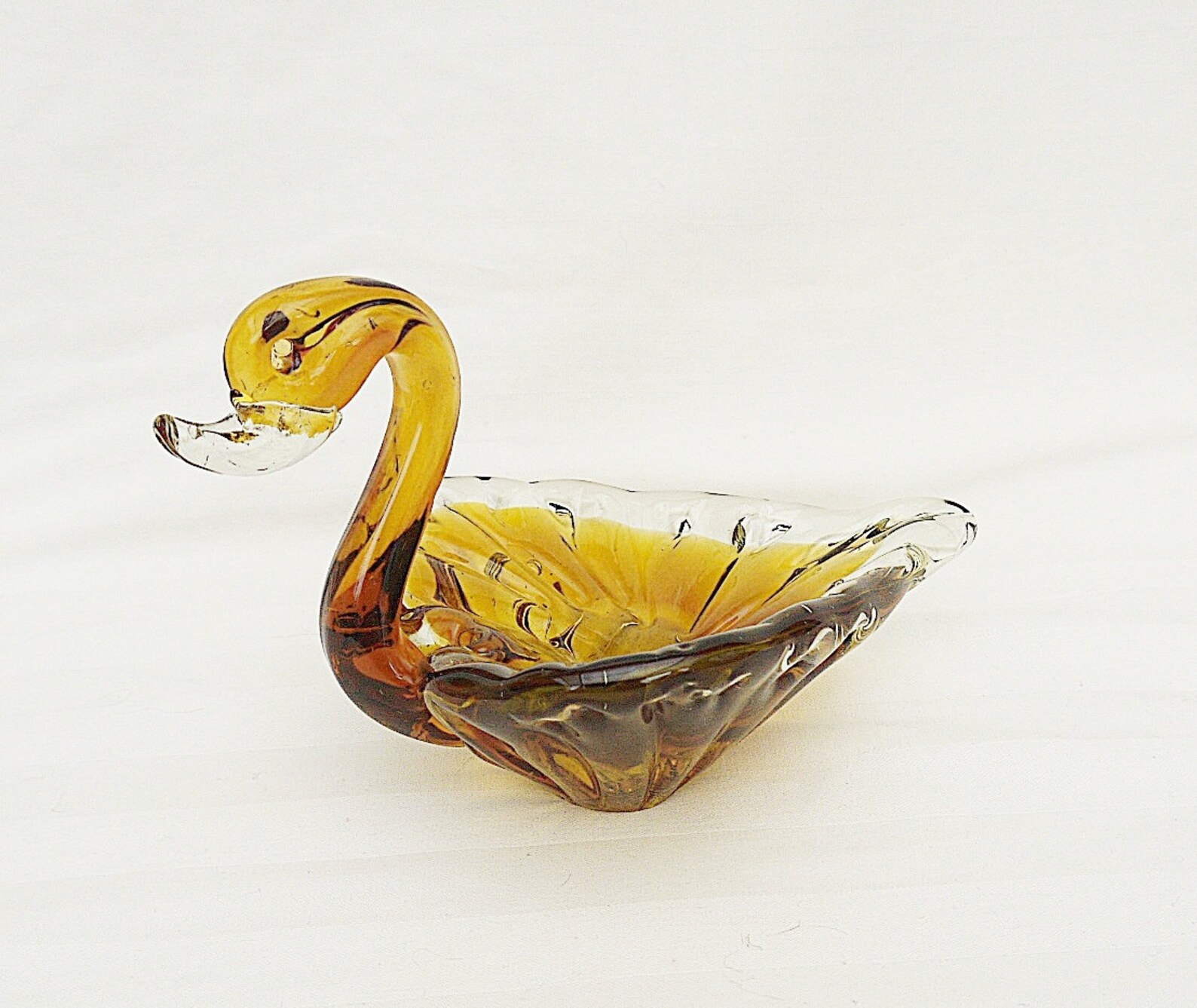 Hand Blown Glass Swan Vintage Hand Blown Glass Dish Swan Amber Etsy