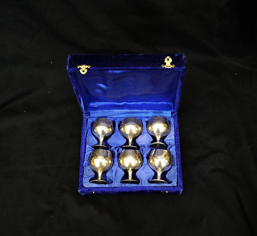 Set Silver Plate Epns Goblets With Original Box Vintage 6 X Small