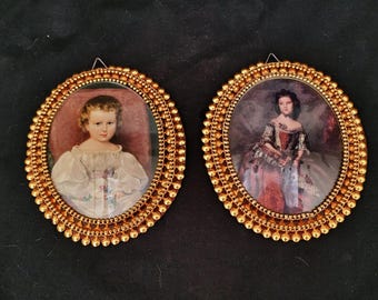 Vintage Italian Cameo Picture, Gold Metal Frame, Ornate Wall Decor