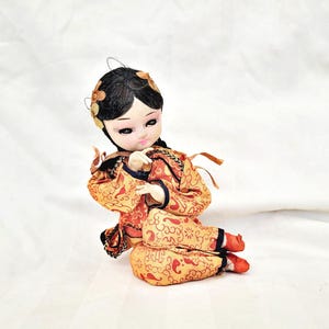 Japanese doll fabric art doll vintage old Asian doll siting yang girl Geisha doll oriental doll collectable hand made hand crafted doll