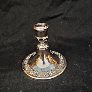 vintage silver plate candle holder  Grenadier England  short candlestick ornate embossed  grape leaves candle holder marked