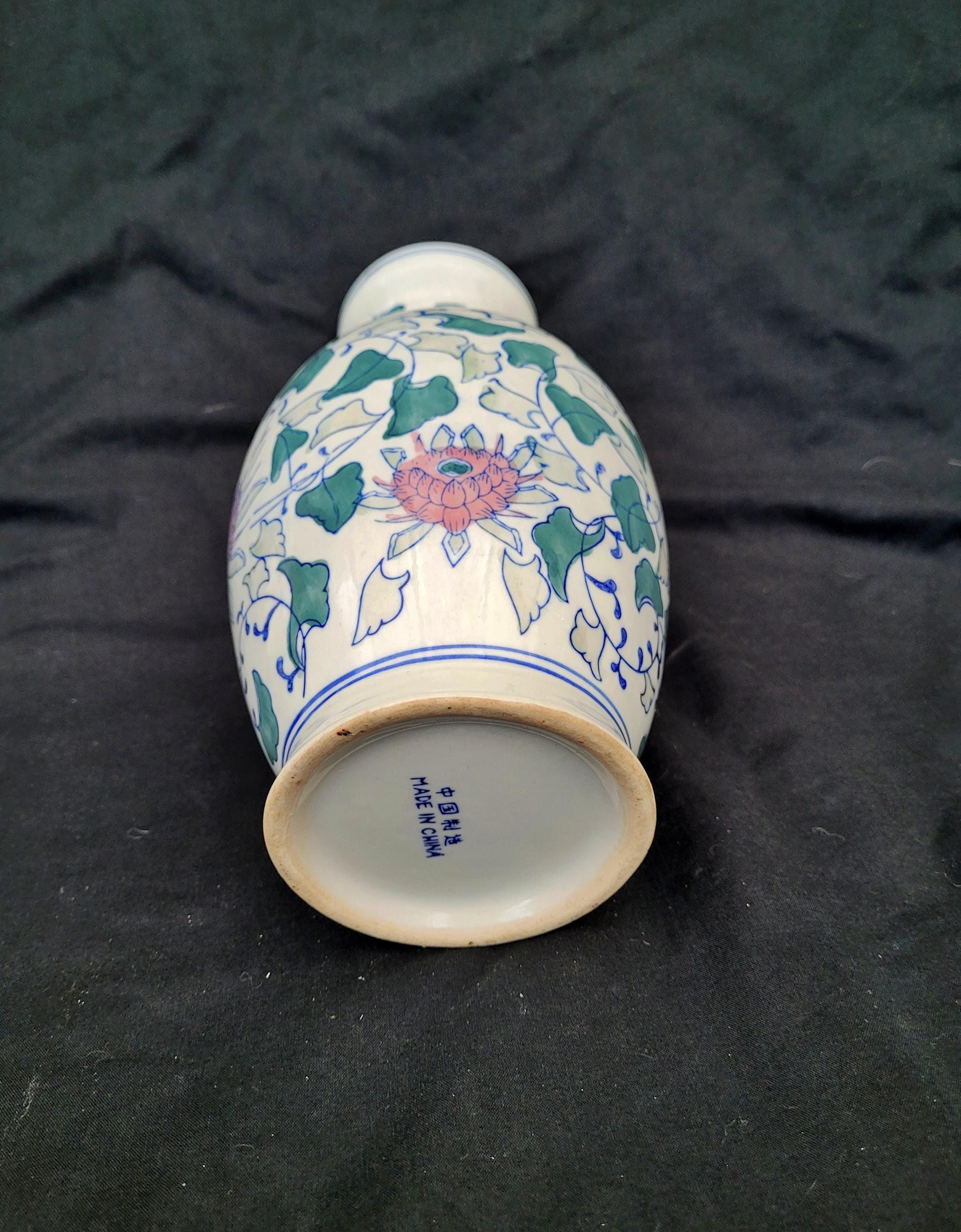 ヴィンテージ シノワズリ花瓶：手描き花柄陶器、27 cm - Etsy 日本