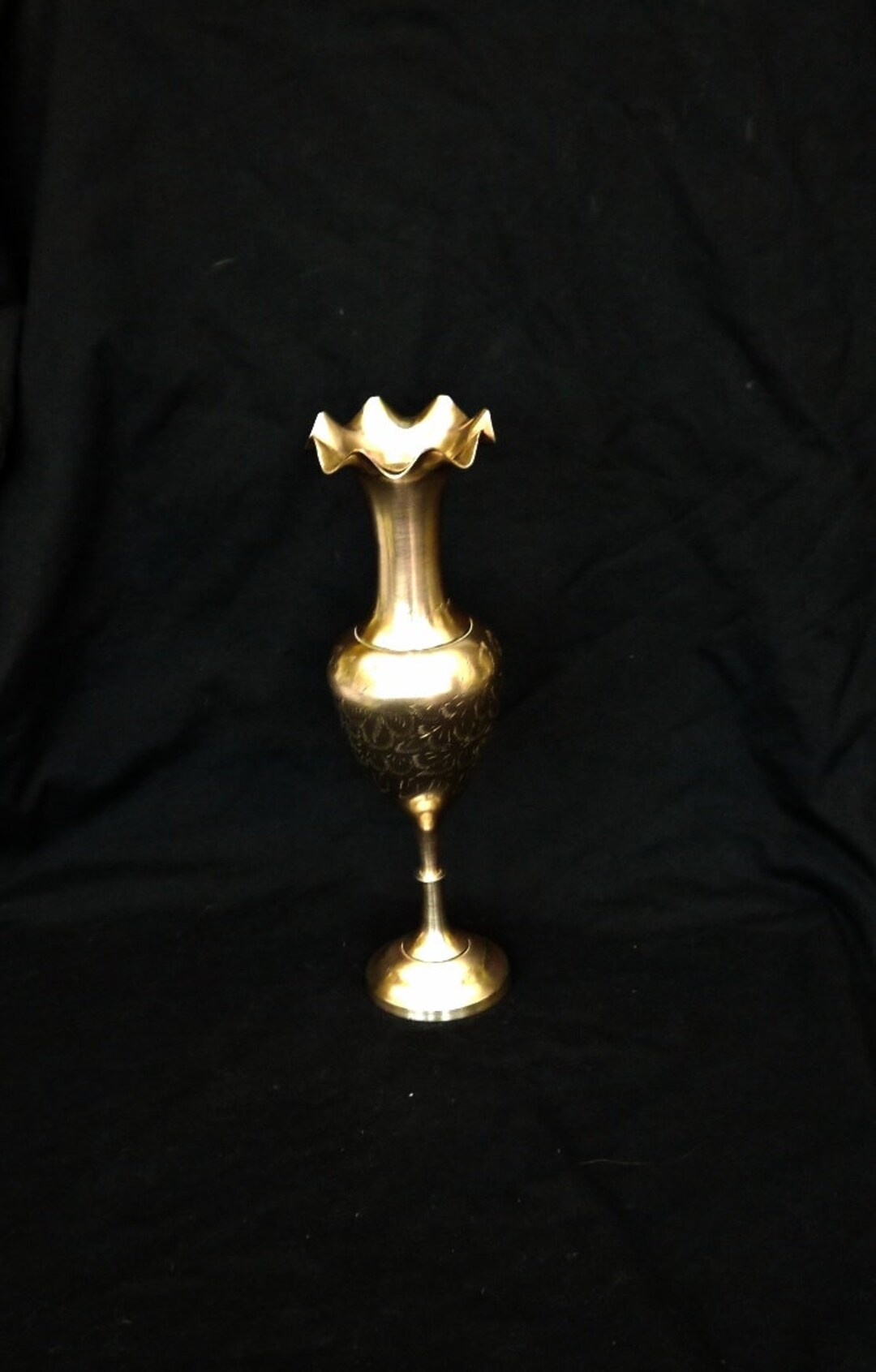 Large 36 Cm Tall Brass Vase Vintage Brass Tall Vase Etched Patterns