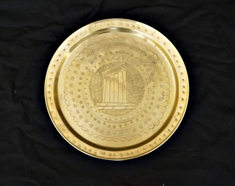 Vintage Etched Brass Tray: Round Ornate Serving Tray (10.6")