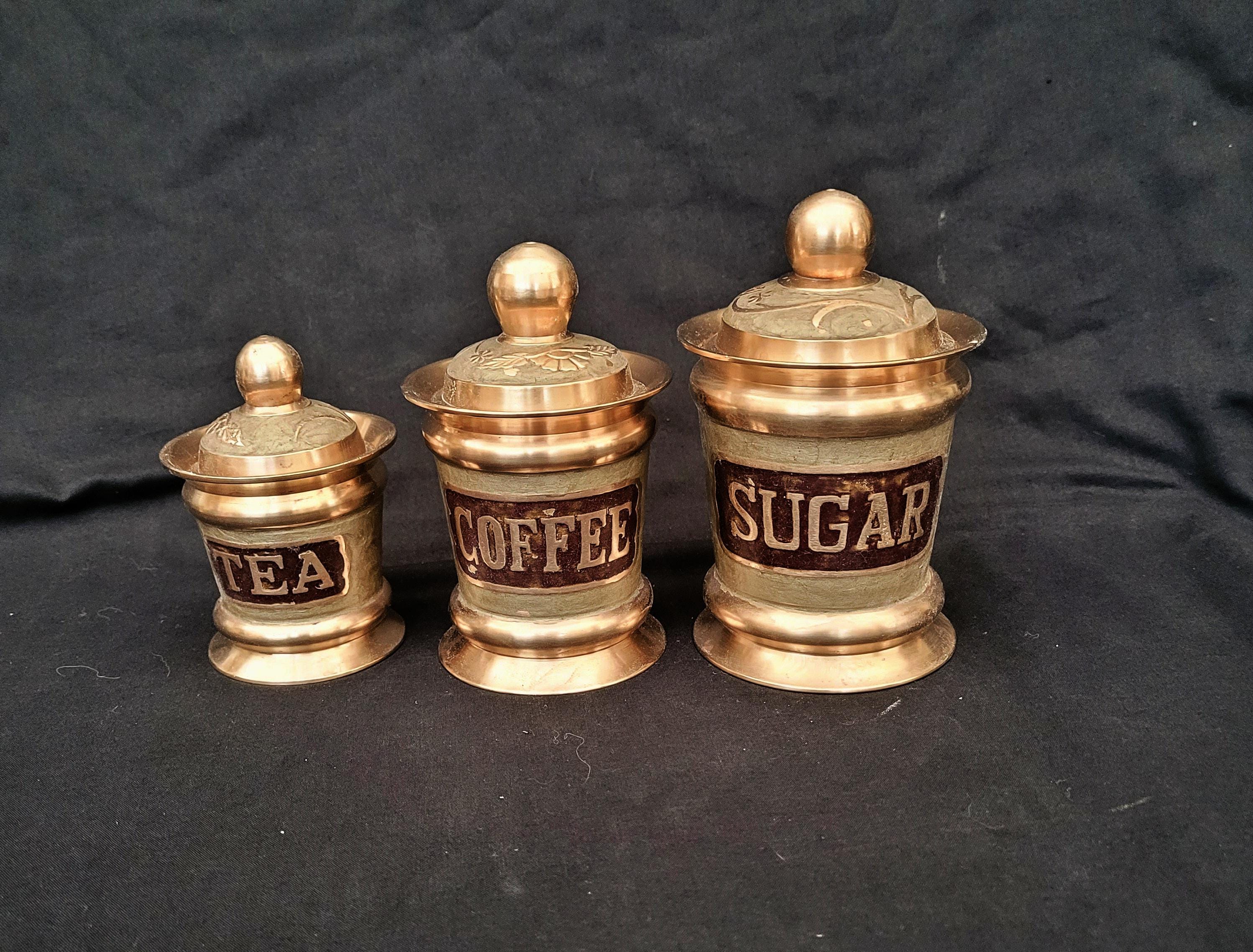 ヴィンテージ ブラス ティーキャニスター Vintage Brass Canister Set: Tea, Coffee, Sugar Jars - Etsy