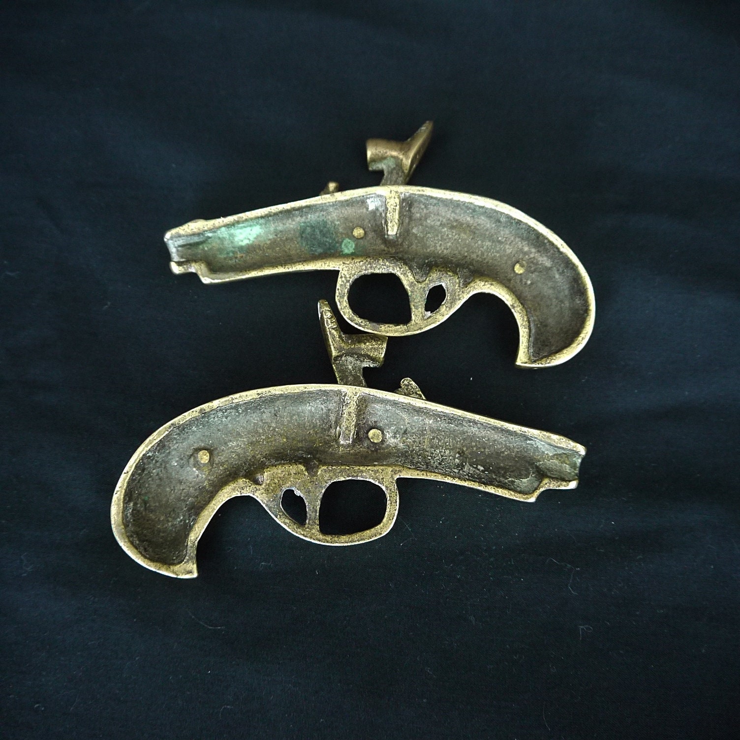 Vintage pistol wall hanging, brass metal revolver gun wall decor, retro  revolver