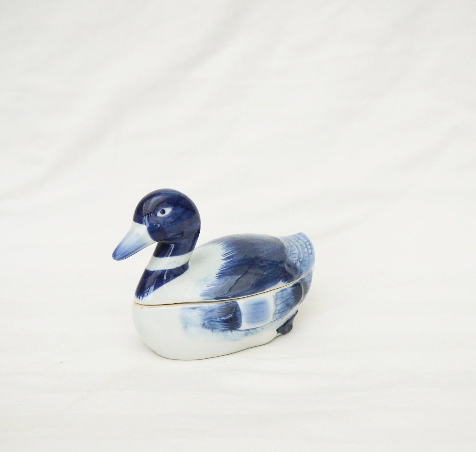 Vintage ceramic duck trinket box blue and white duck box duck Etsy