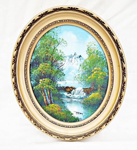 ヴィンテージのサイン入り油絵：金色の装飾フレームの風景画 - Etsy 日本