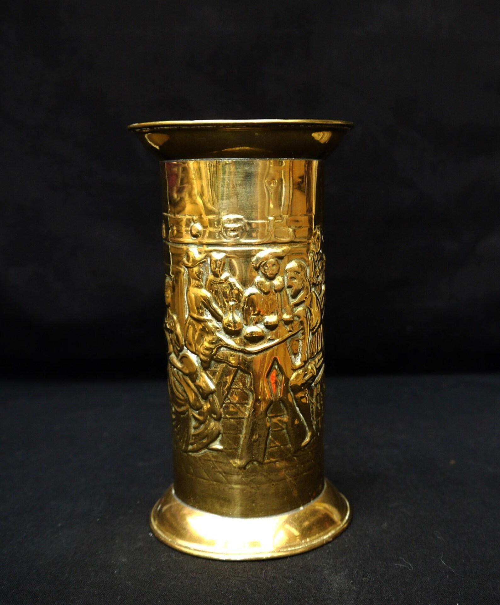 Vintage Brass Vase With Victorian Scene Embossed Medium Size Etsy