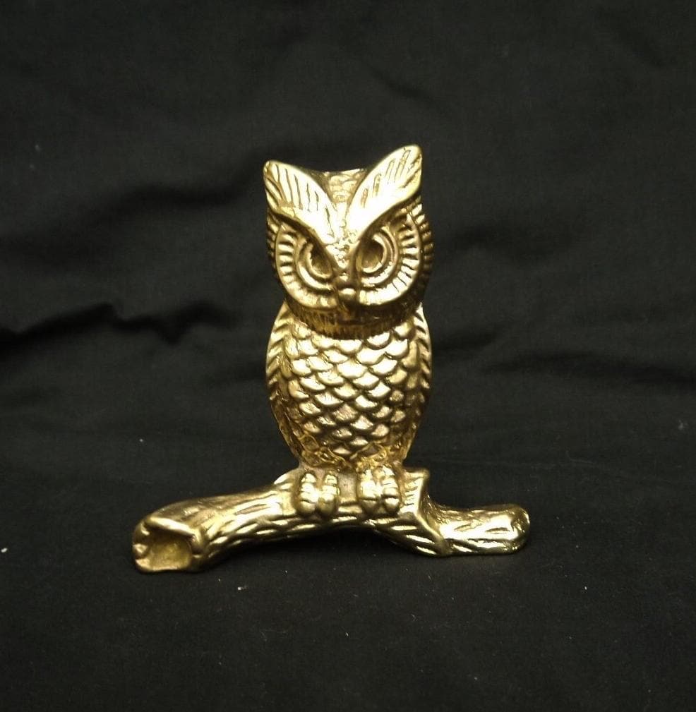 vintage brass owl statue bird owl large figurine bird owl on the branch solid brass sculpture bird  