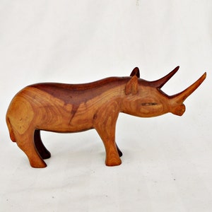 carved wooden figurine rhinoceros vintage wood African animal rhinoceros art statue real wood teak solid wood  rhinoceros ornament sculpture