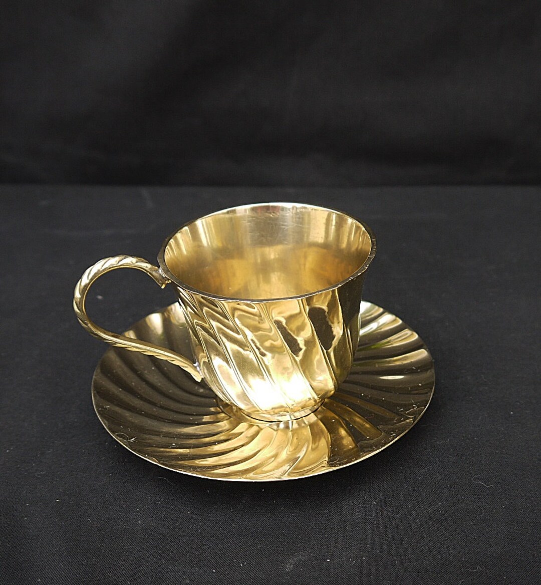Vintage Teacup and Saucer Brass Set Teacup and Saucer Brass Ornate