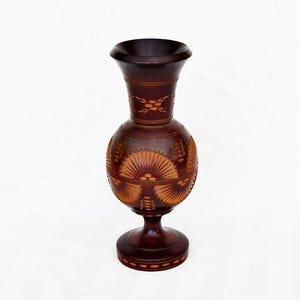 carved wooden vase vintage large wooden vase solid wood vase hand etched ornate vase art natural wood vase retro vase for dry bouquets