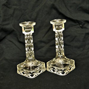 vintage cut crystal candle holders tall crystal pressed candlesticks set of 2 candle holders decorative column candlesticks pair glass