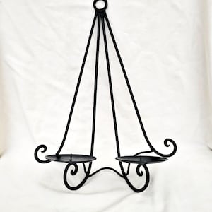 wall scone for two candles pillar vintage large metal framed ornate with candle holder Gothic or Victorian style wall hanging candle holder